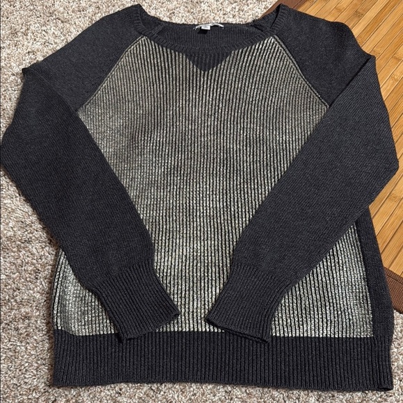 Halogen Gray And Gold Crew Neck Sweater with Ribbed Knit - Picture 1 of 6